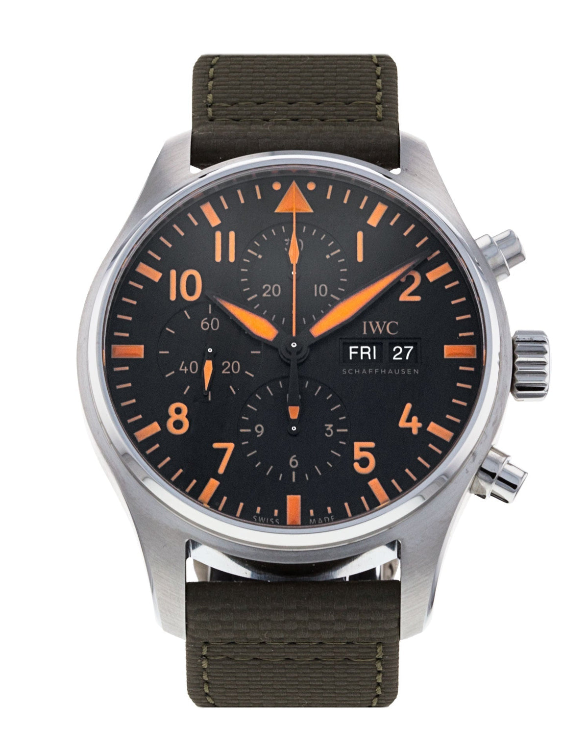 Shop Authentic IWC Pilot's Watch Chronograph Black Dial Olive Green Calfskin Strap Watch for Men - IW377730 - Luxxuri