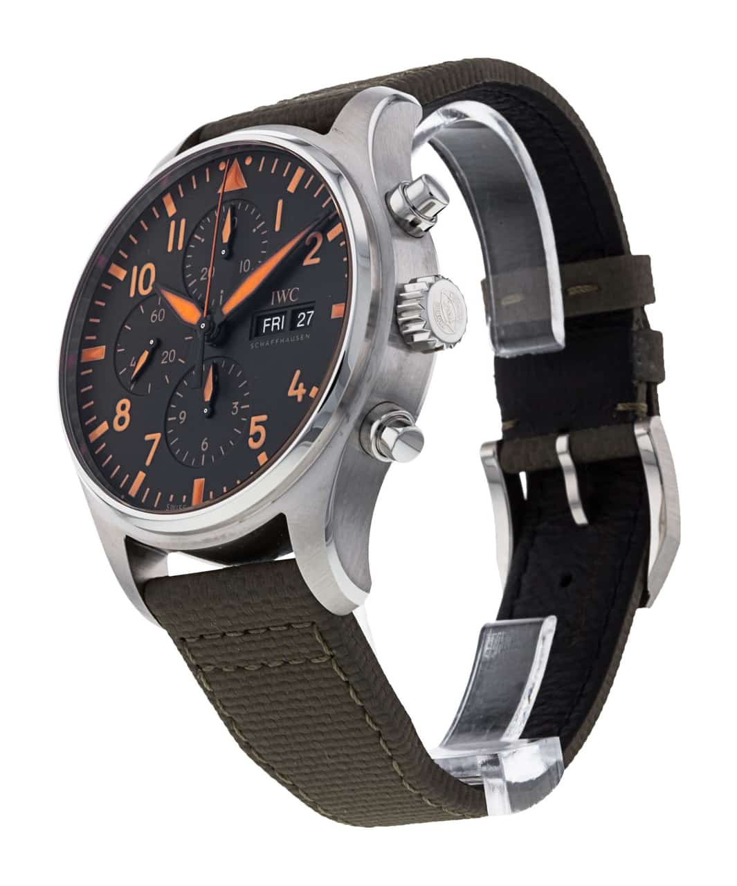 Shop Authentic IWC Pilot's Watch Chronograph Black Dial Olive Green Calfskin Strap Watch for Men - IW377730 - Luxxuri