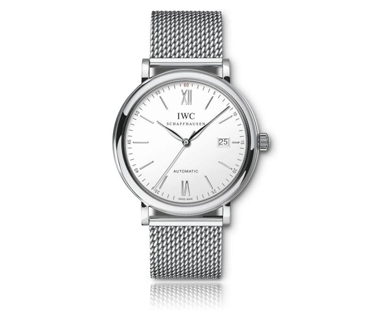 Shop Authentic IWC Portofino Automatic White Dial Silver Mesh Bracelet Watch for Men - IW356505 - Luxxuri