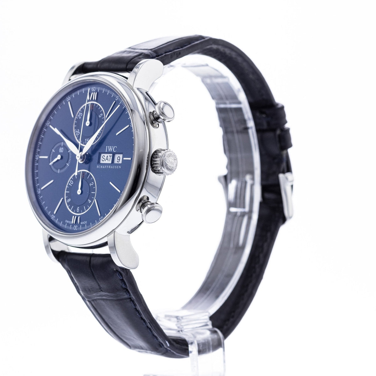 Shop Authentic IWC Portofino Chronograph Blue Dial Black Leather Strap Watch for Men - IW391023 - Luxxuri