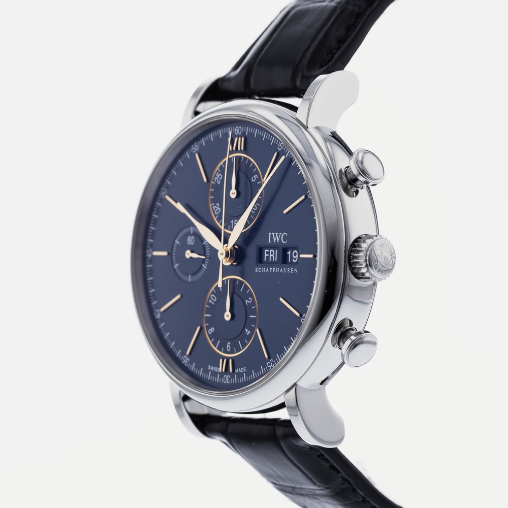 Shop Authentic IWC Portofino Chronograph Blue Dial Black Leather Strap Watch for Men - IW391036 - Luxxuri