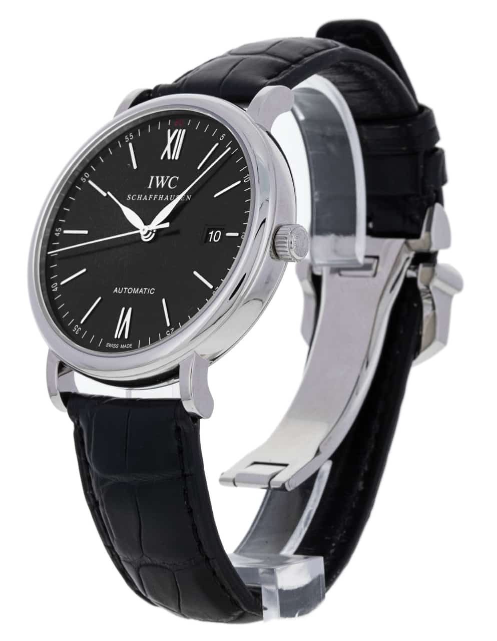 Shop Authentic IWC Portofino Automatic Black Dial Black Leather Strap Watch for Men - IW356502 - Luxxuri