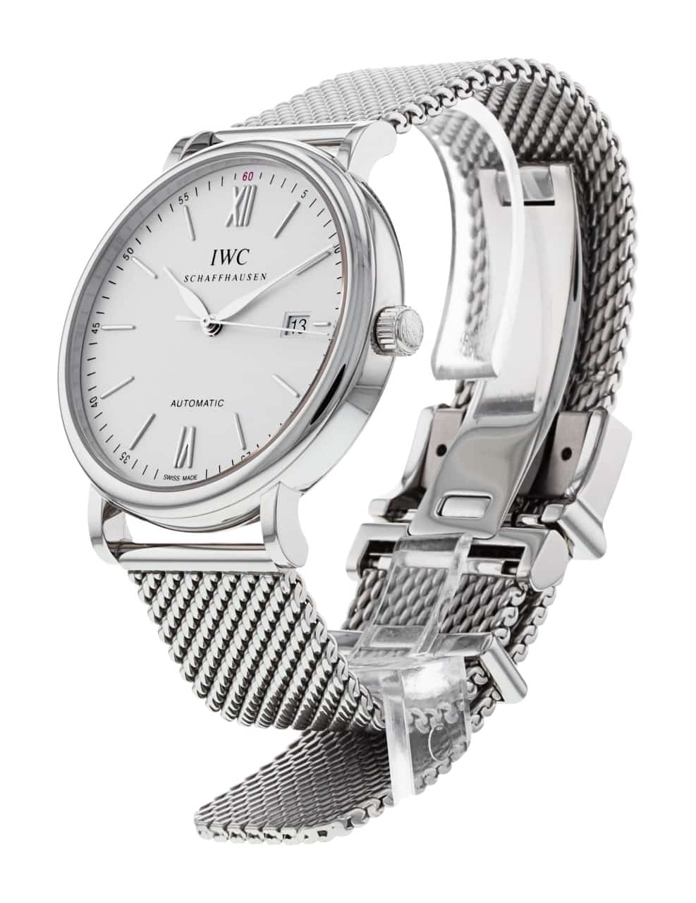 Shop Authentic IWC Portofino Automatic White Dial Silver Mesh Bracelet Watch for Men - IW356505 - Luxxuri