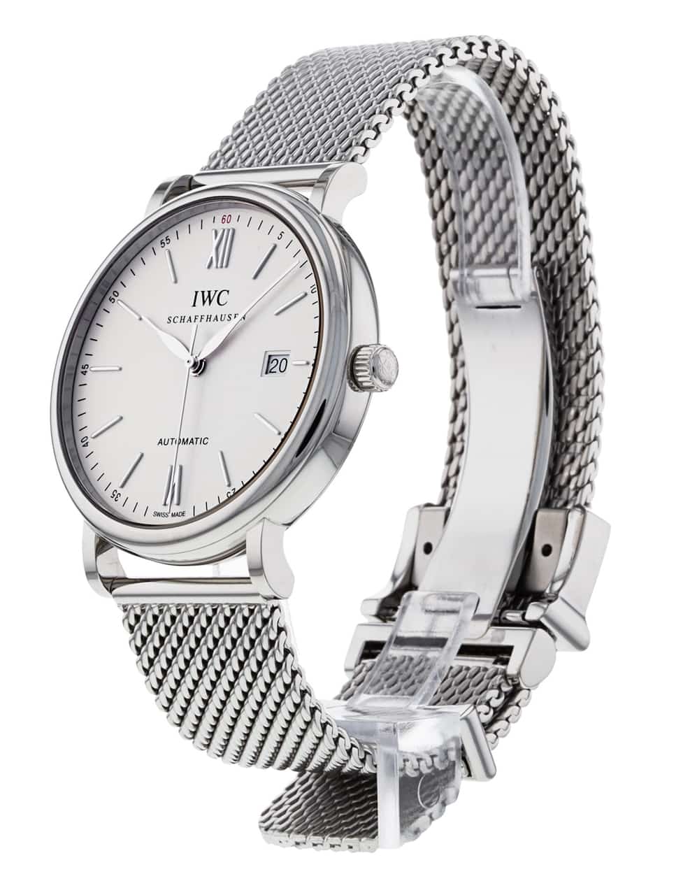 Shop Authentic IWC Portofino Automatic White Dial Silver Mesh Bracelet Watch for Men - IW356505 - Luxxuri