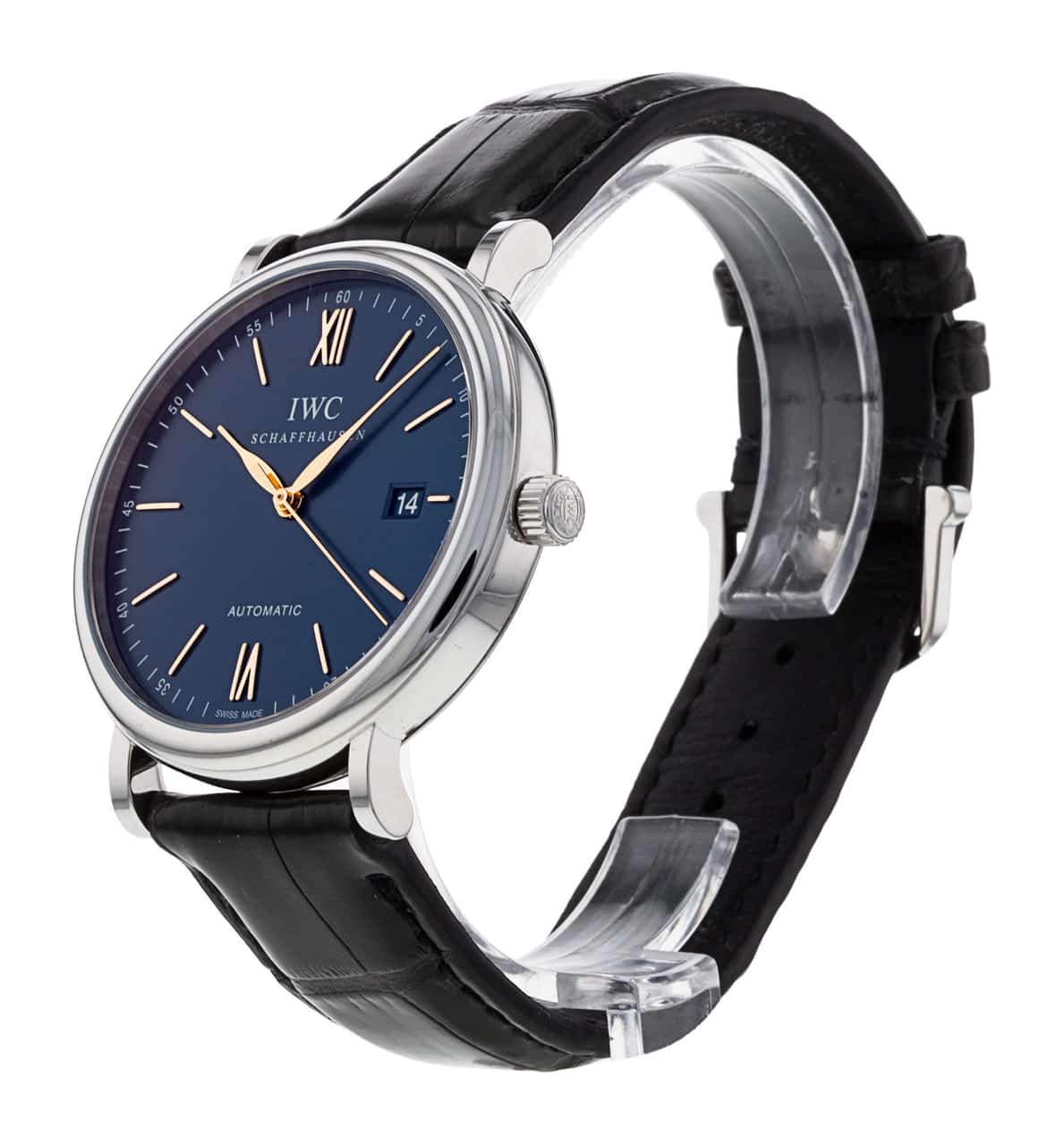 Shop Authentic IWC Portofino Automatic Blue Dial Black Leather Strap Watch for Men - IW356523 - Luxxuri