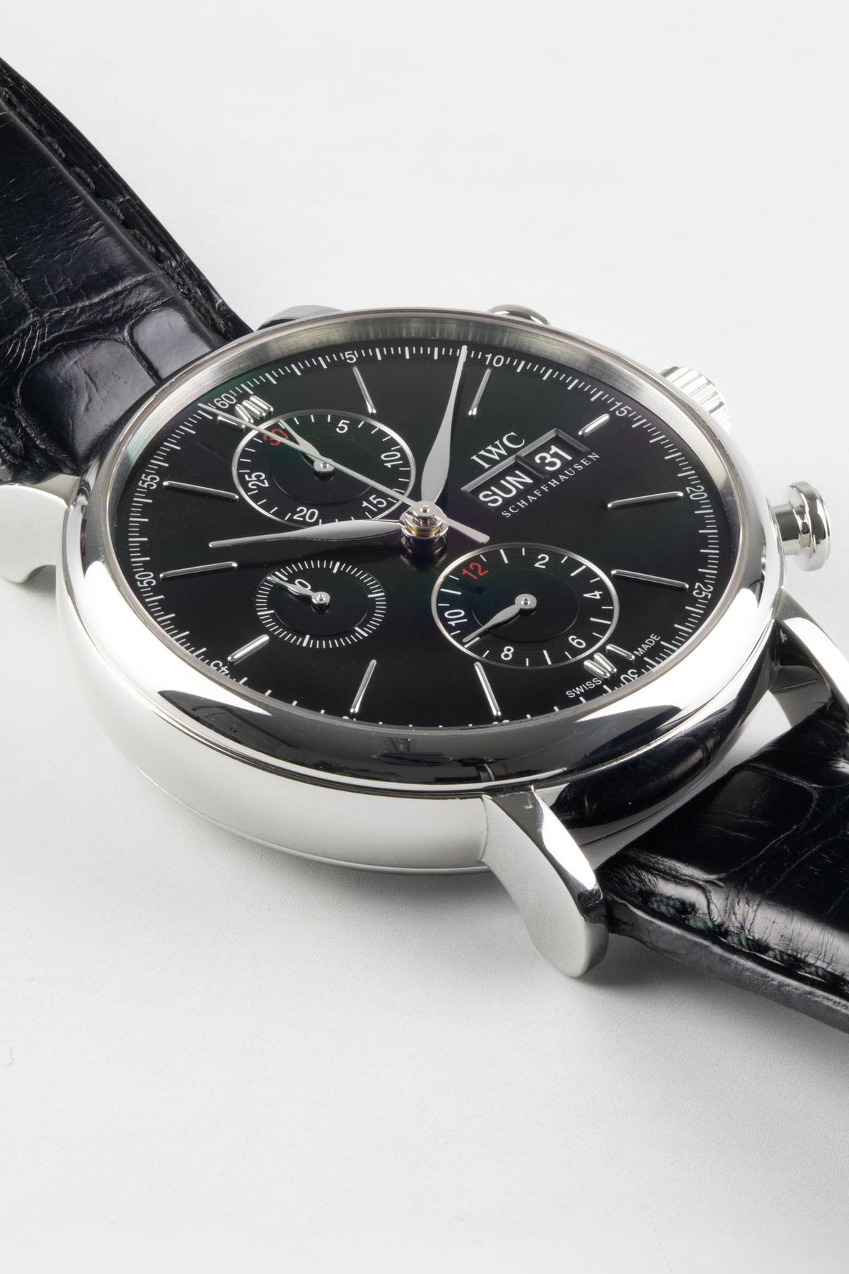 Shop Authentic IWC Portofino Chronograph Black Dial Black Leather Strap Watch for Men - IW391008 - Luxxuri