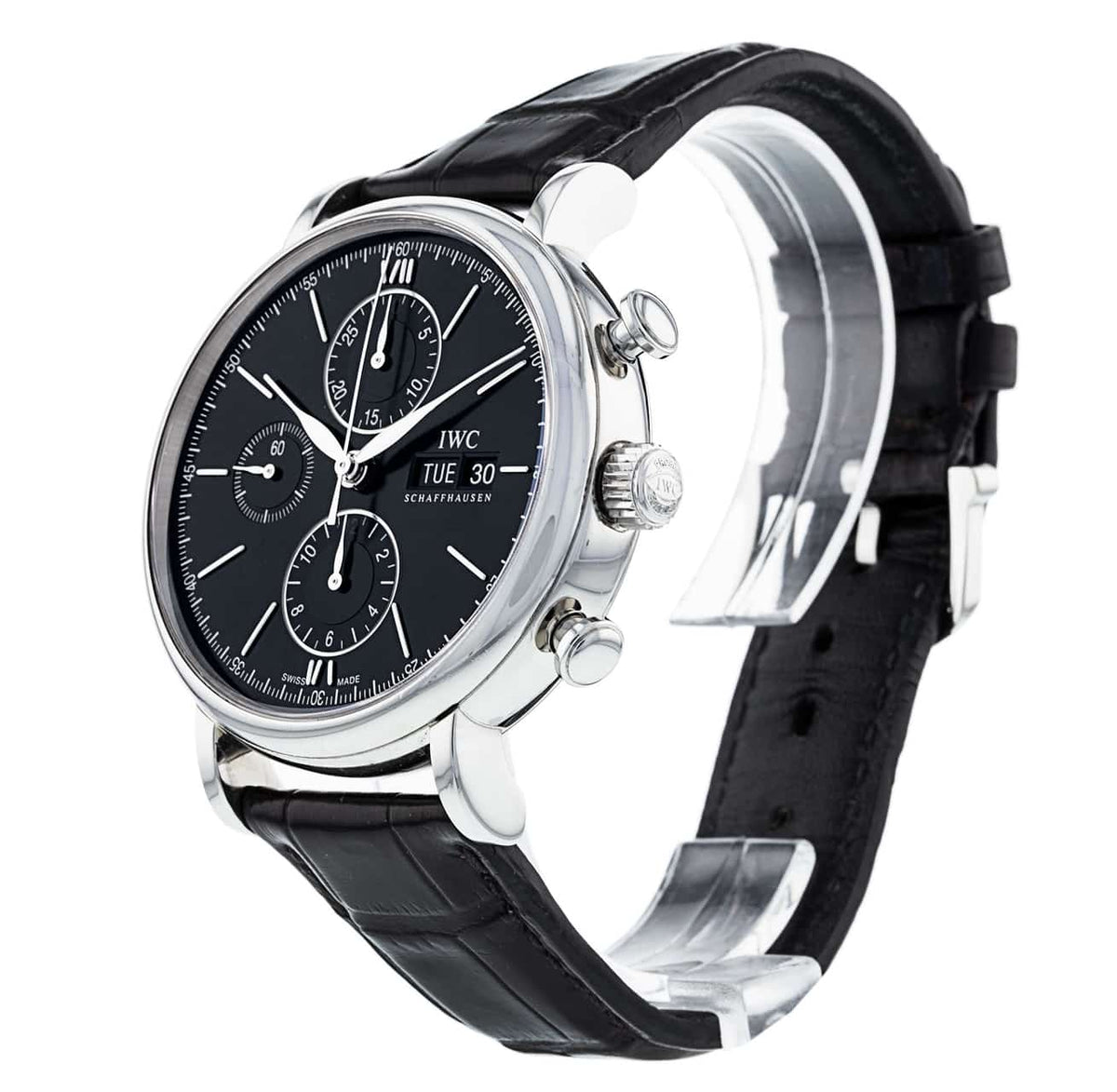 Shop Authentic IWC Portofino Chronograph Black Dial Black Leather Strap Watch for Men - IW391008 - Luxxuri