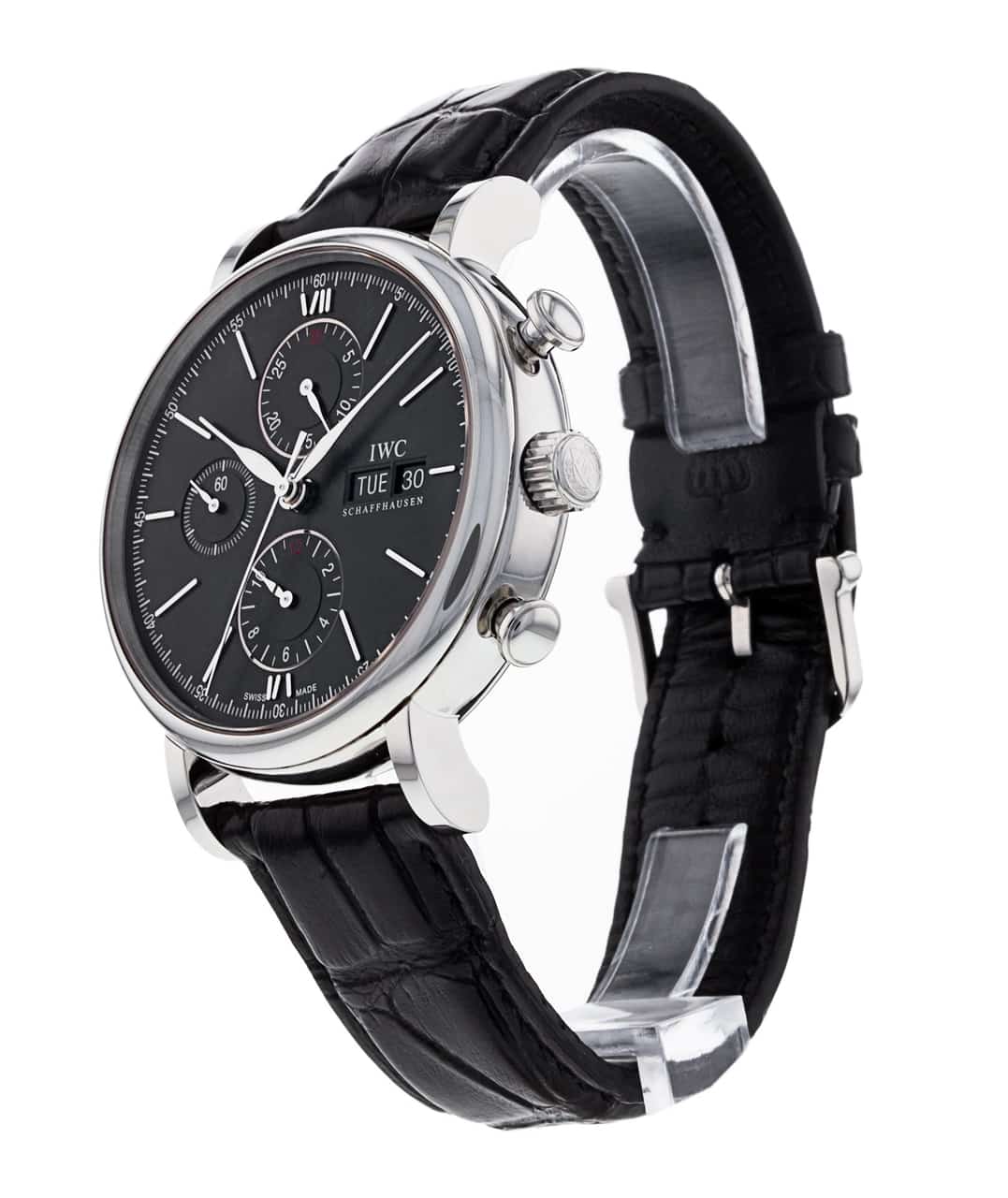Shop Authentic IWC Portofino Chronograph Black Dial Black Leather Strap Watch for Men - IW391008 - Luxxuri
