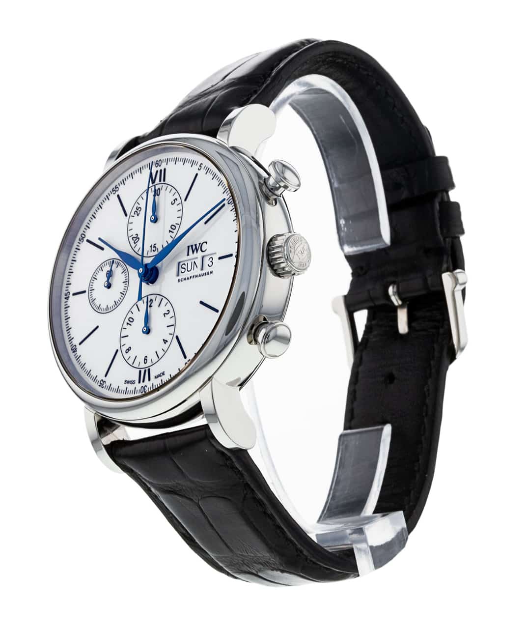 Shop Authentic IWC Portofino Chronograph White Dial Black Leather Strap Watch for Men - IW391024 - Luxxuri