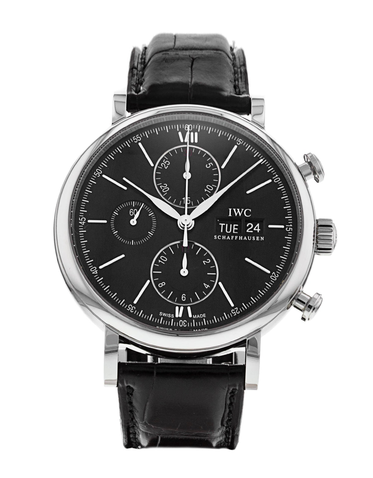 Shop Authentic IWC Portofino Chronograph Black Dial Black Leather Strap Watch for Men - IW391029 - Luxxuri