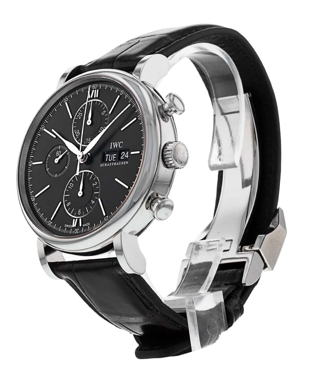 Shop Authentic IWC Portofino Chronograph Black Dial Black Leather Strap Watch for Men - IW391029 - Luxxuri