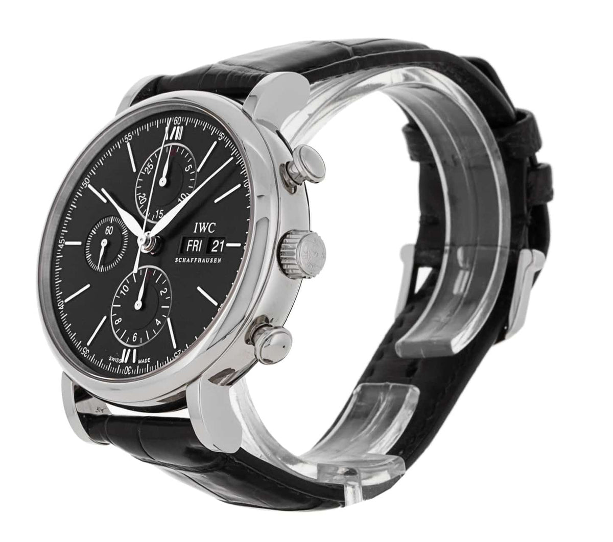 Shop Authentic IWC Portofino Chronograph Black Dial Black Leather Strap Watch for Men - IW391029 - Luxxuri