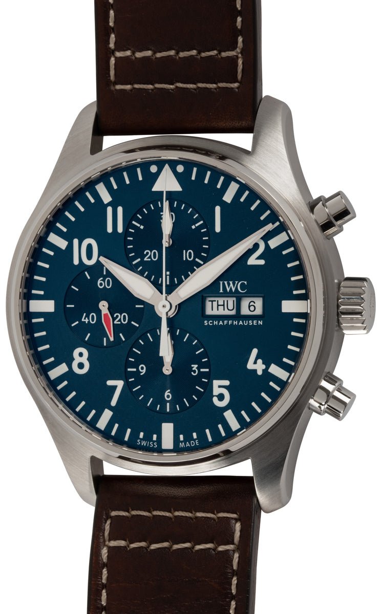 Shop Authentic IWC Pilot’s Watch Chronograph Edition “Le Petit Prince” Blue Dial Brown Leather Strap Watch for Men - IW377714 - Luxxuri