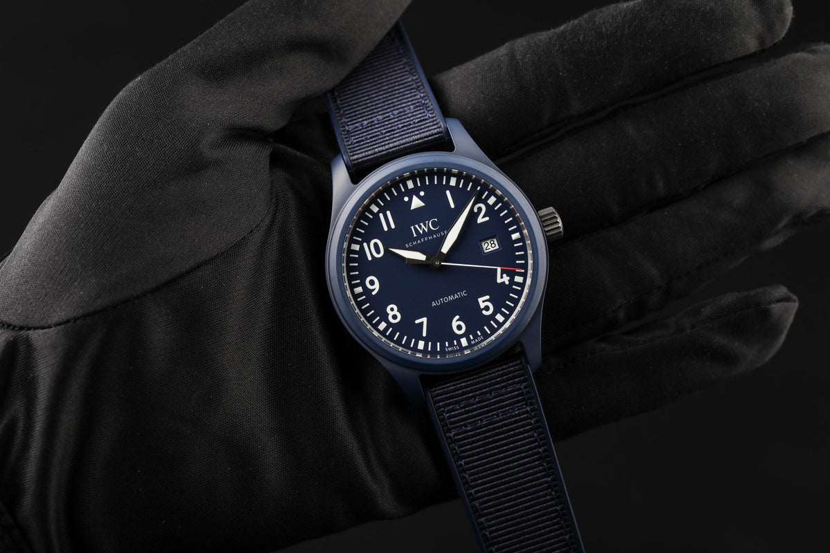 Shop Authentic IWC Pilot’s Watch Automatic "Laureus Sport for Good" Edition Blue Dial Blue Nylon Strap Watch for Men - IW328101 - Luxxuri