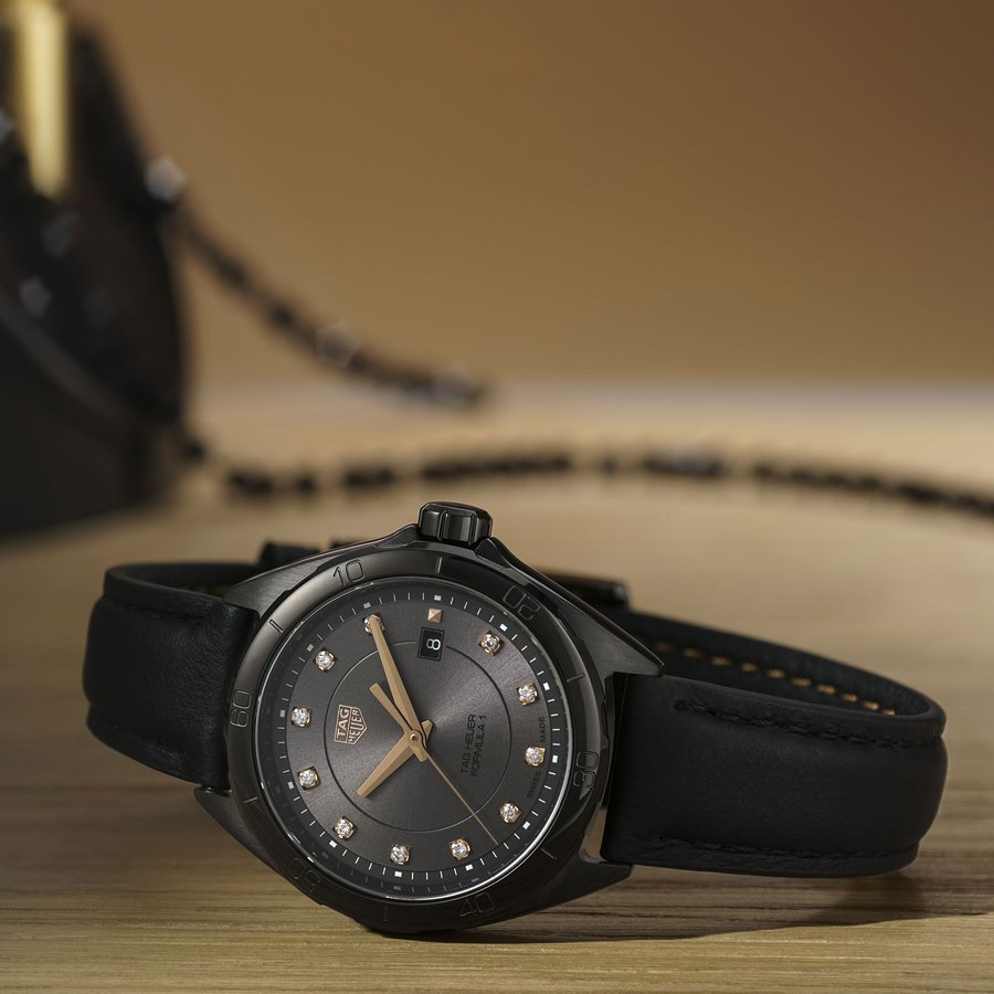 Shop Authentic Tag Heuer Formula 1 Quartz Diamonds Black Dial Black Leather Strap Watch for Women - WBJ1317.FC8230 - Luxxuri