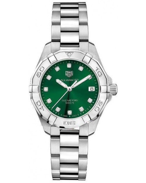 Shop Authentic Tag Heuer Aquaracer Diamonds Emerald Green Dial Watch for Women - WBD1316.BA0740 - Luxxuri