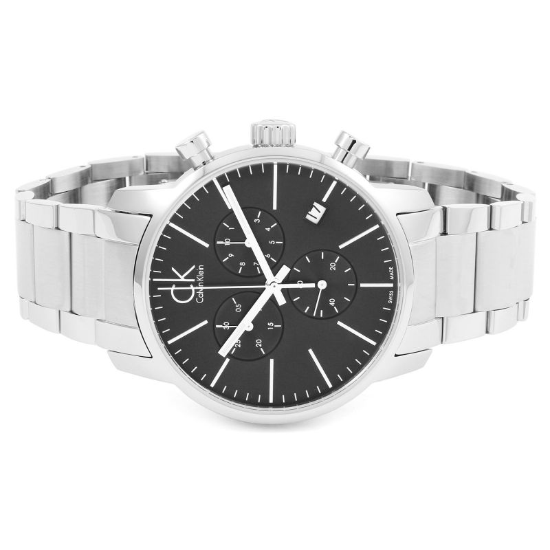 Shop Authentic Calvin Klein City Chronograph Black Dial Silver Steel Strap Watch for Men - K2G27143 - Luxxuri