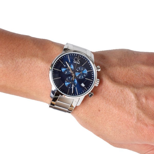 Shop Authentic Calvin Klein City Chronograph Blue Dial Silver Steel Strap Watch for Men - K2G2714N - Luxxuri