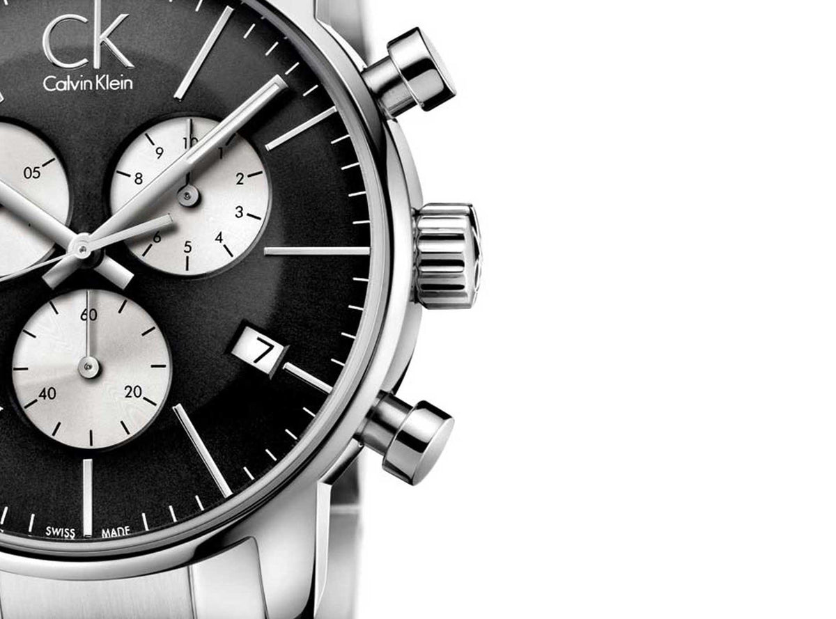 Shop Authentic Calvin Klein City Chronograph Black Dial Silver Steel Strap Watch for Men - K2G2714X - Luxxuri
