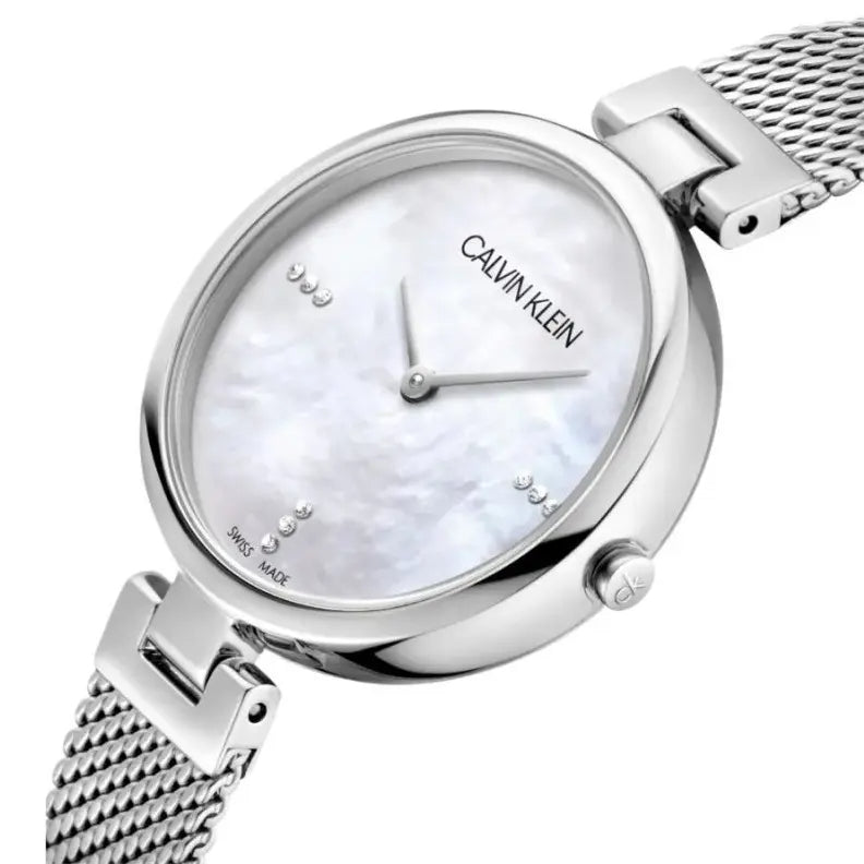 Shop Authentic Calvin Klein Authentic Mother of Pearl Dial Silver Mesh Bracelet Watch for Women - K8G2312E - Luxxuri