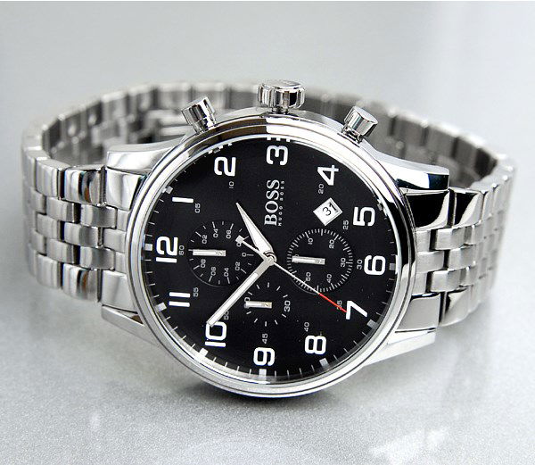 Shop Authentic Hugo Boss Aeroliner Chronograph Black Dial Silver Steel Strap Watch For Men - 1512446 - Luxxuri