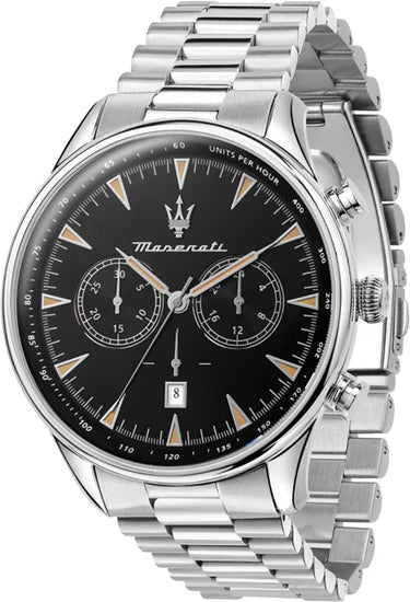 Maserati Tradizione Chronograph Black Dial Silver Steel Strap Watch for Men - R8873646004