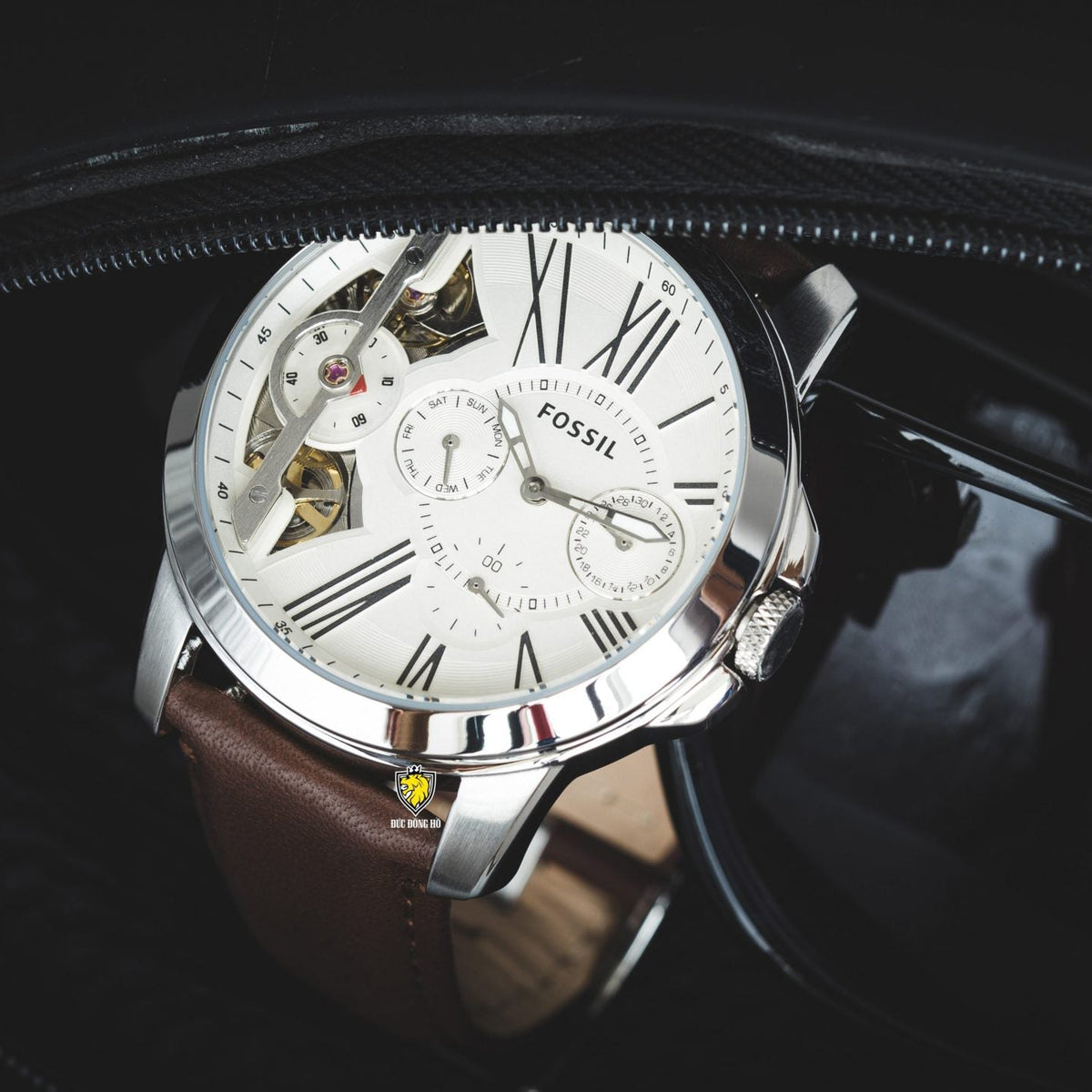 Shop Authentic Fossil Grant Twist Multi-Function White Dial Brown Leather Strap Watch for Men - ME1144 - Luxxuri