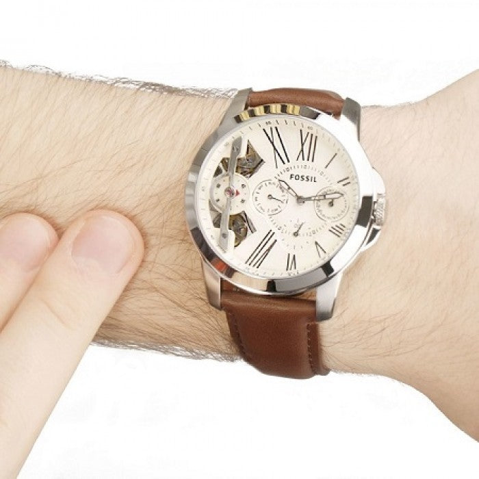 Shop Authentic Fossil Grant Twist Multi-Function White Dial Brown Leather Strap Watch for Men - ME1144 - Luxxuri