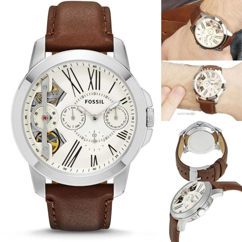 Shop Authentic Fossil Grant Twist Multi-Function White Dial Brown Leather Strap Watch for Men - ME1144 - Luxxuri