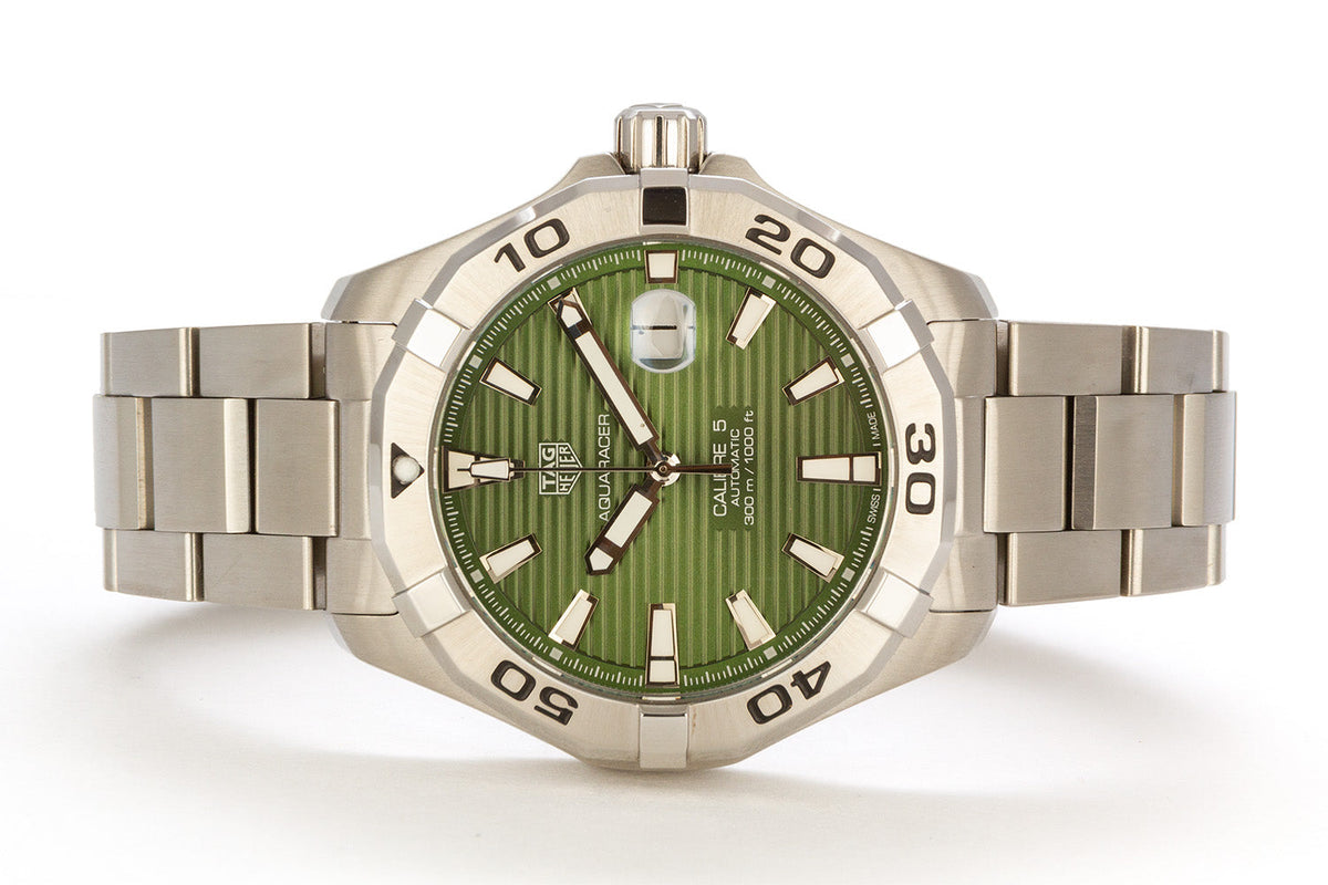 Shop Authentic Tag Heuer Aquaracer Calibre 5 Automatic Green Dial Silver Steel Strap Watch for Men - WAY2015.BA0927 - Luxxuri
