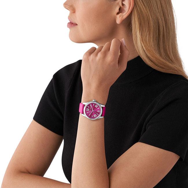 Shop Authentic Michael Kors Lexington Quartz Fuchsia Dial Fuchsia Leather Strap Watch For Women - MK4749 - Luxxuri