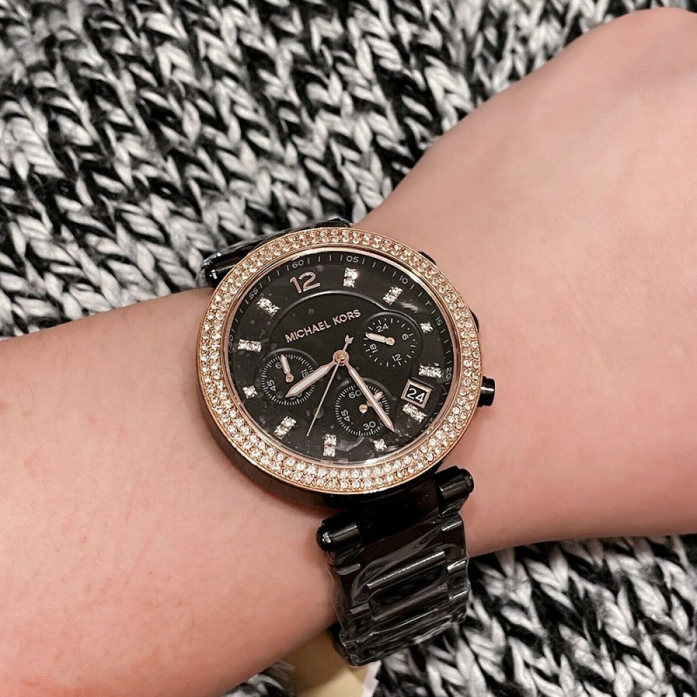 Shop Authentic Michael Kors Parker Diamonds Black Dial Black Steel Strap Watch for Women - MK5885 - Luxxuri