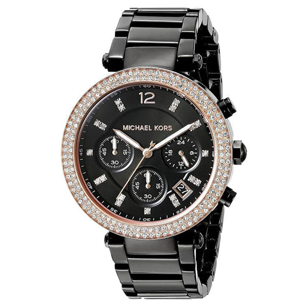 Shop Authentic Michael Kors Parker Diamonds Black Dial Black Steel Strap Watch for Women - MK5885 - Luxxuri