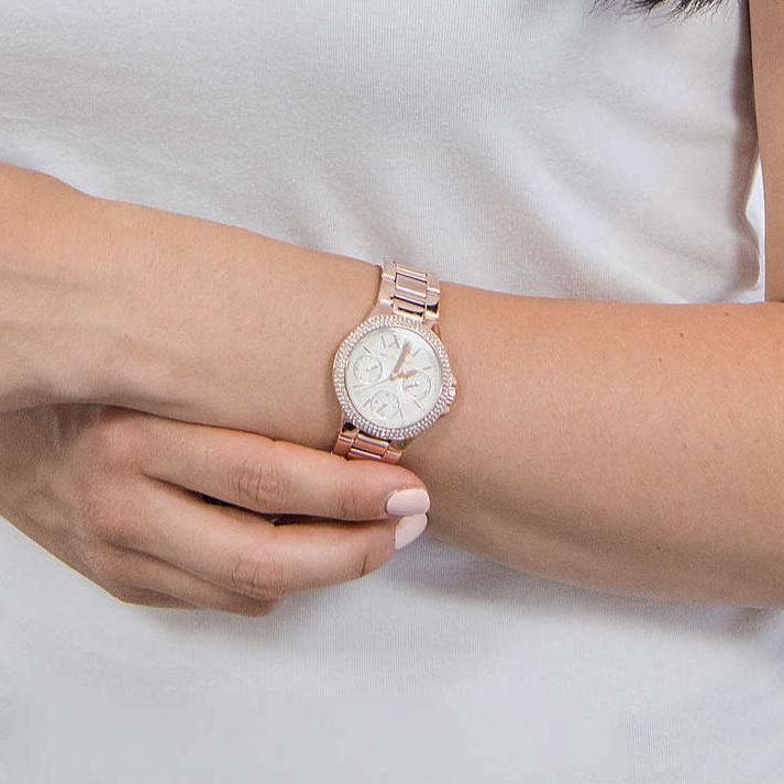Michael Kors Camille Multifunction White Dial Rose Gold Steel Strap Watch For Women - MK6845
