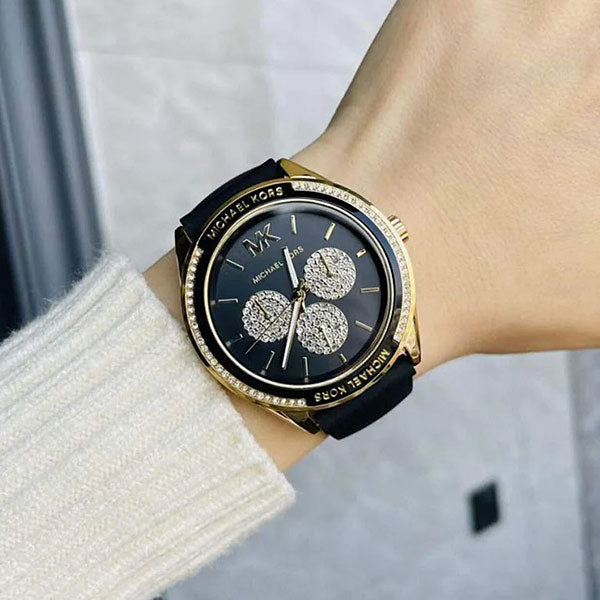 Shop Authentic Michael Kors Quartz Black Dial Black Silicone Strap Watch For Women - MK6944 - Luxxuri