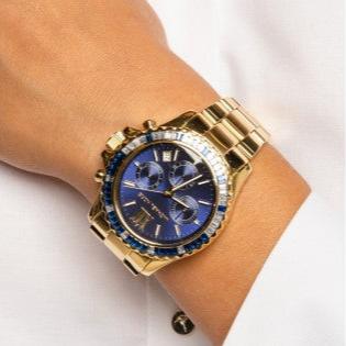 Shop Authentic Michael Kors Everest Chronograph Blue Dial Gold Steel Strap Watch For Women - MK6971 - Luxxuri