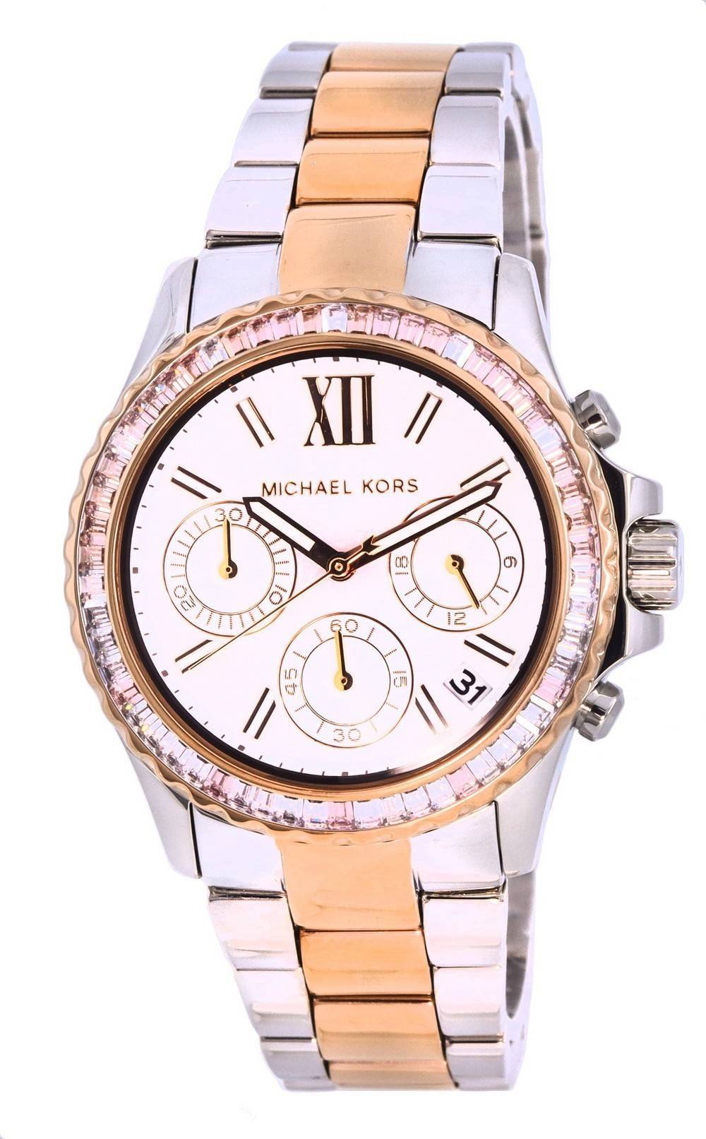 Shop Authentic Michael Kors Everest Chronograph White Dial Two Tone Steel Strap Watch For Women - MK7214 - Luxxuri