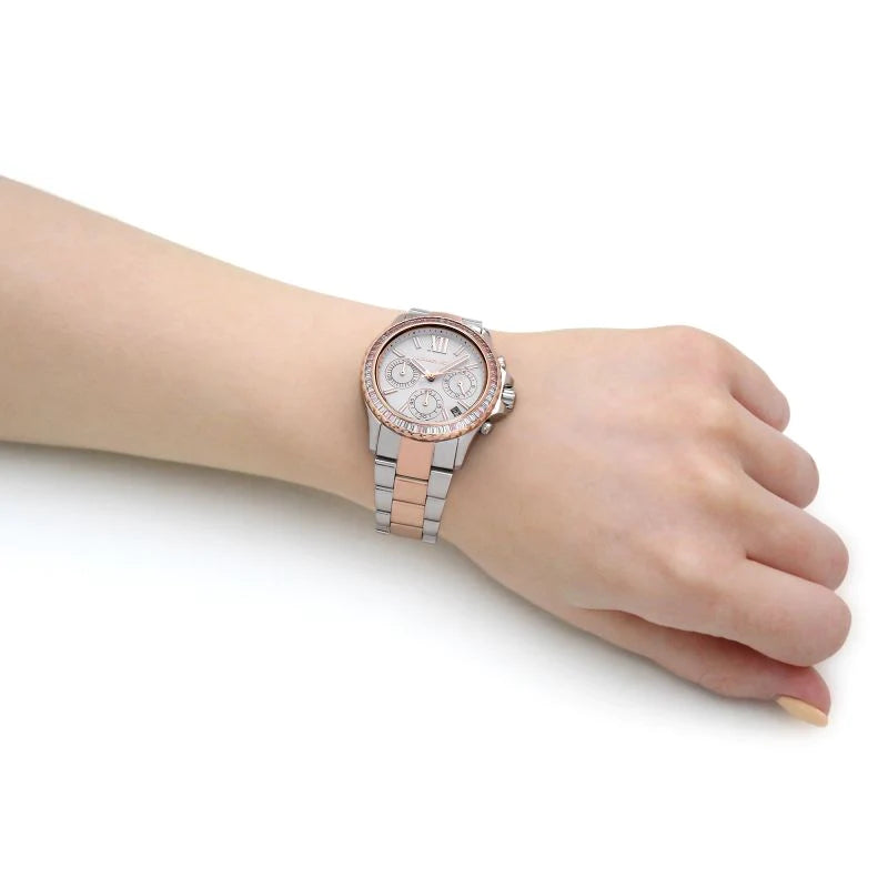 Shop Authentic Michael Kors Everest Chronograph White Dial Two Tone Steel Strap Watch For Women - MK7214 - Luxxuri