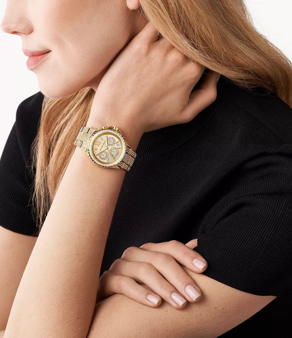 Shop Authentic Michael Kors Everest Chronograph Crystals Gold Dial Gold Steel Strap Watch For Women - MK7254 - Luxxuri