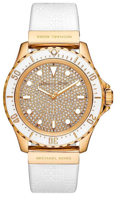 Shop Authentic Michael Kors Everest Analog Gold Dial White Silicone Strap Watch For Women - MK7357 - Luxxuri