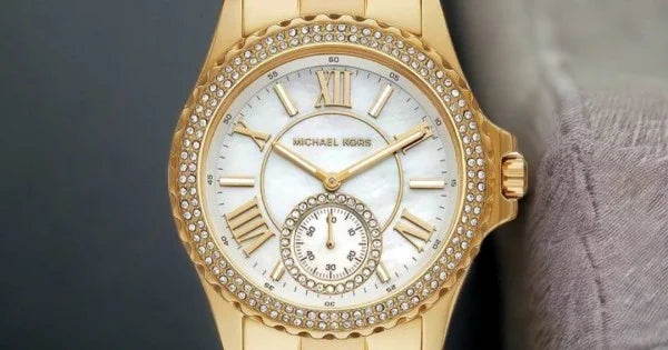 Shop Authentic Michael Kors Everest Three Hand Mother of Pearl White Dial Gold Steel Strap Watch For Women - MK7401 - Luxxuri