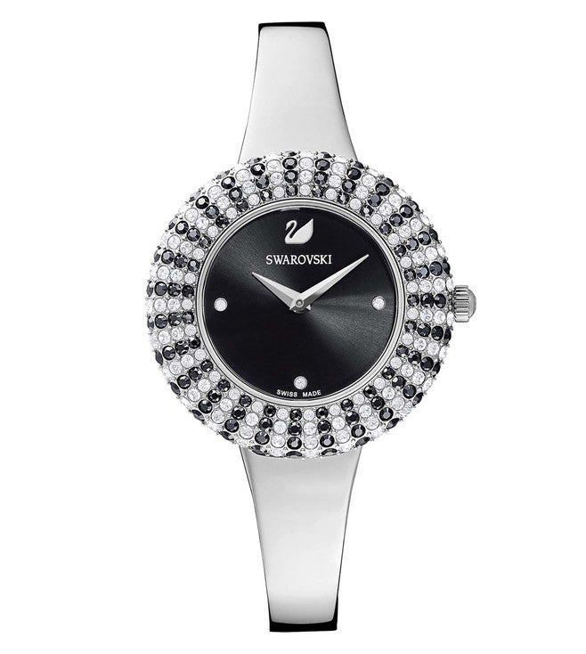 Shop Authentic Swarovski Crystal Rose Black Dial Silver Steel Strap Watch for Women - 5484076 - Luxxuri