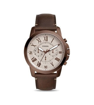 Shop Authentic Fossil Grant Chronograph White Dial Brown Leather Strap Watch for Men - FS5344 - Luxxuri