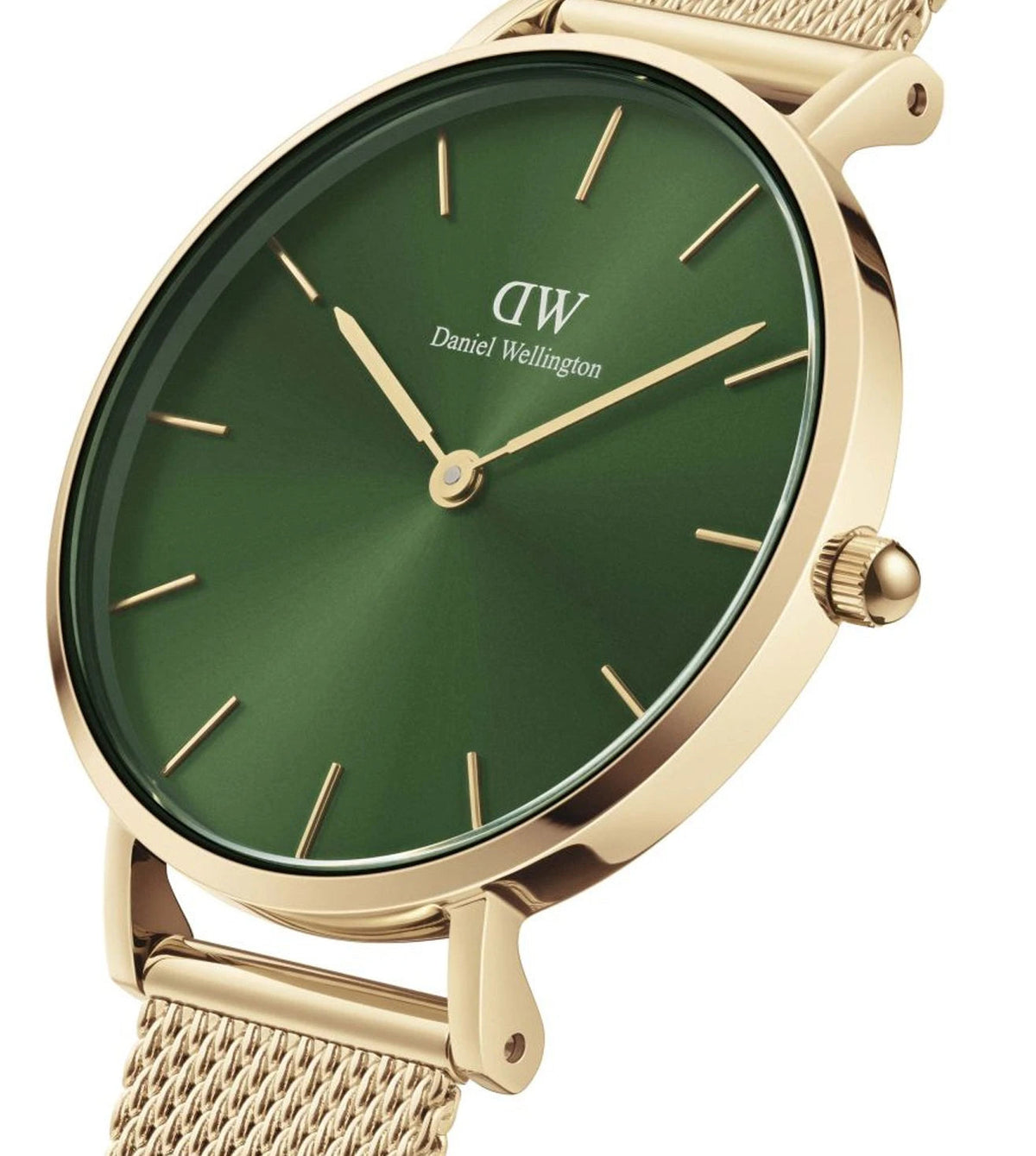 Shop Authentic Daniel Wellington Petite Emerald Green Dial Gold Mesh Strap Watch For Women - DW00100480 - Luxxuri