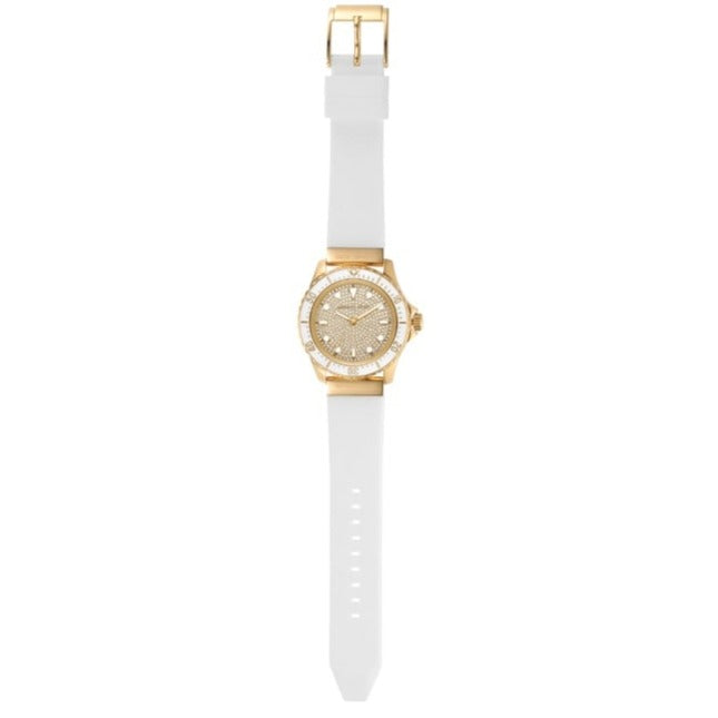 Shop Authentic Michael Kors Everest Analog Gold Dial White Silicone Strap Watch For Women - MK7357 - Luxxuri