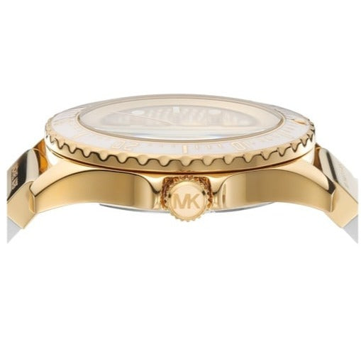 Shop Authentic Michael Kors Everest Analog Gold Dial White Silicone Strap Watch For Women - MK7357 - Luxxuri