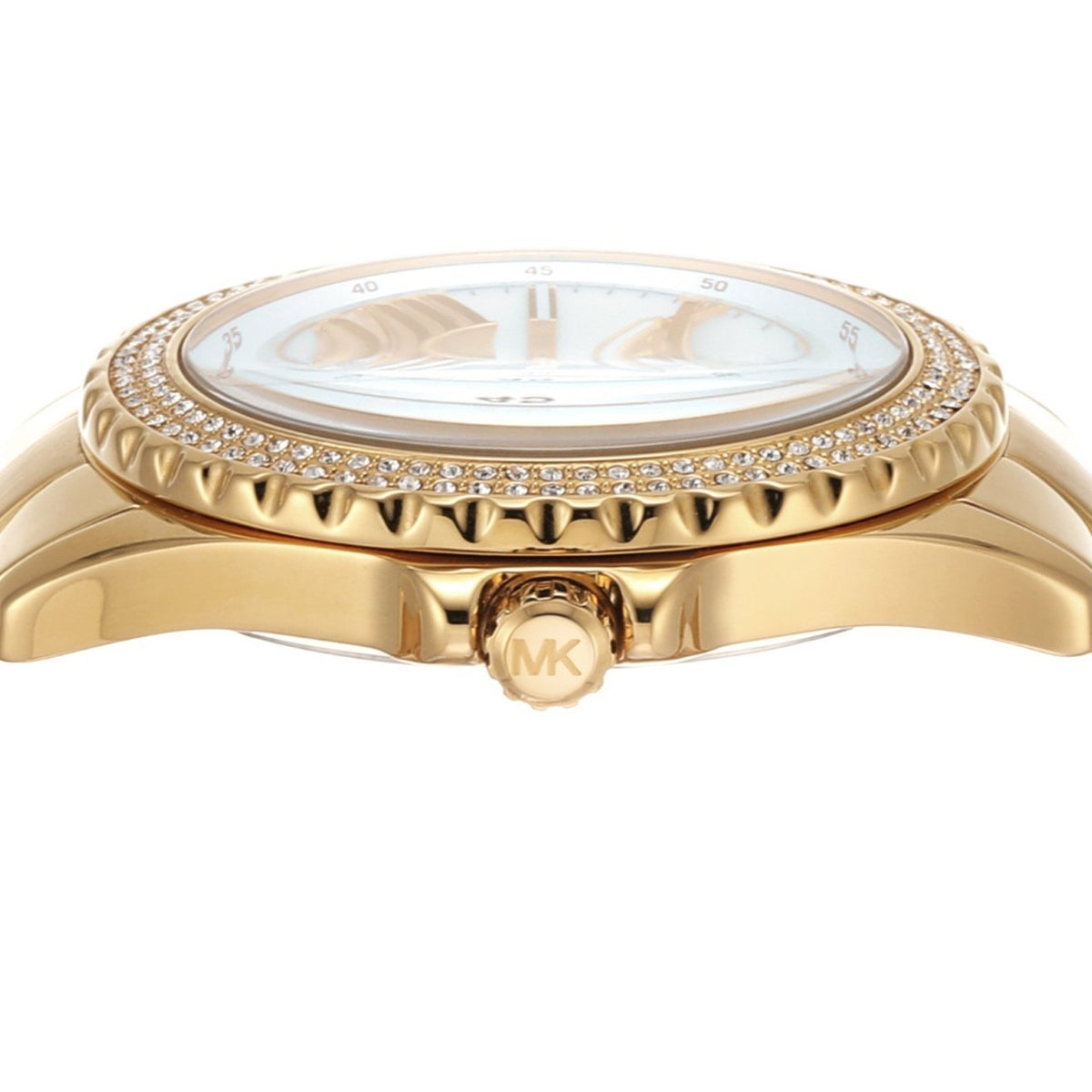 Shop Authentic Michael Kors Everest Three Hand Mother of Pearl White Dial Gold Steel Strap Watch For Women - MK7401 - Luxxuri
