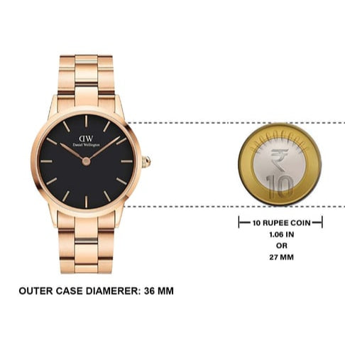 Daniel Wellington Iconic Link Black Dial Rose Gold Steel Strap Watch for Women - DW00100210
