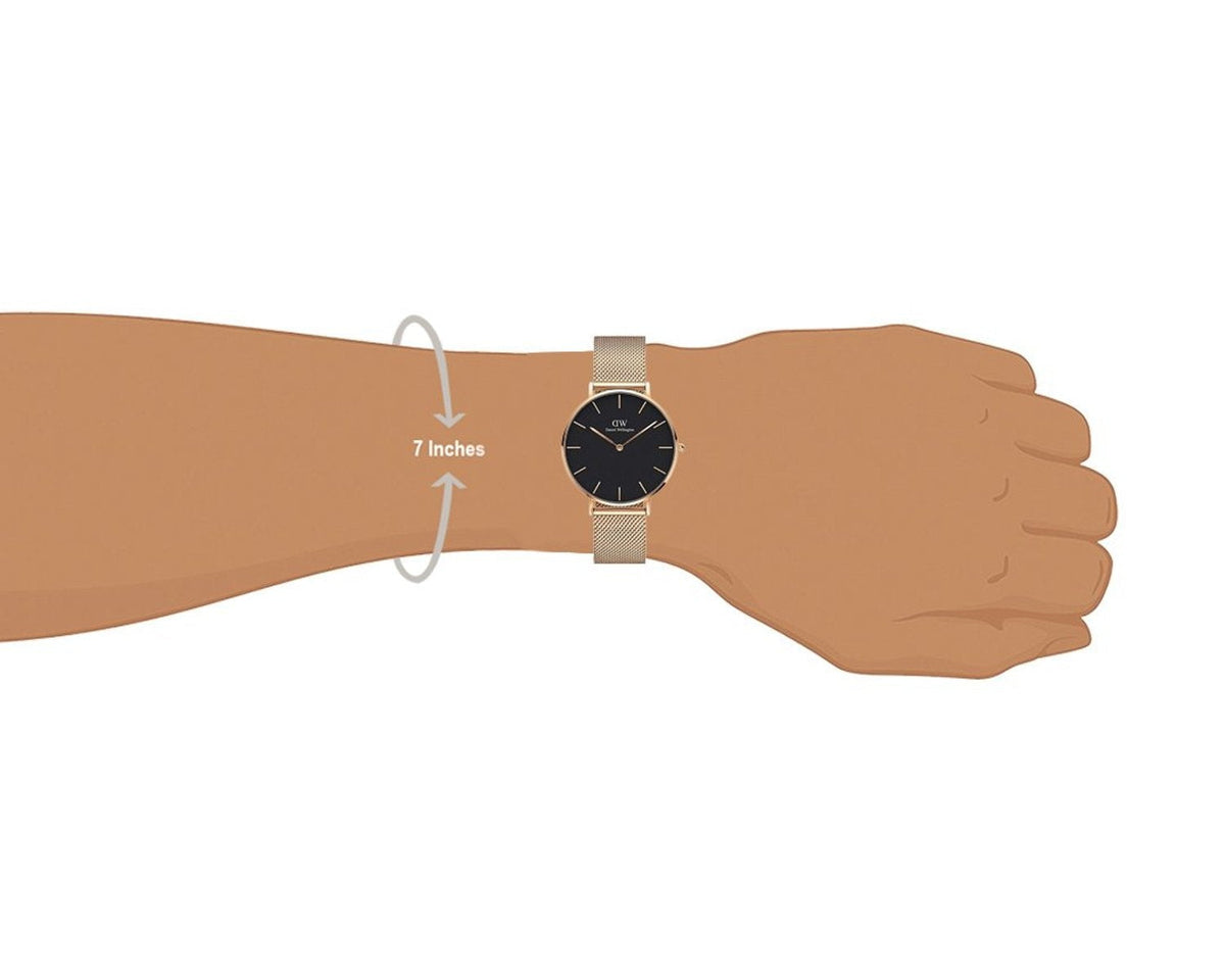 Shop Authentic Daniel Wellington Petite Melrose Black Dial Rose Gold Mesh Strap Watch For Women - DW00100303 - Luxxuri