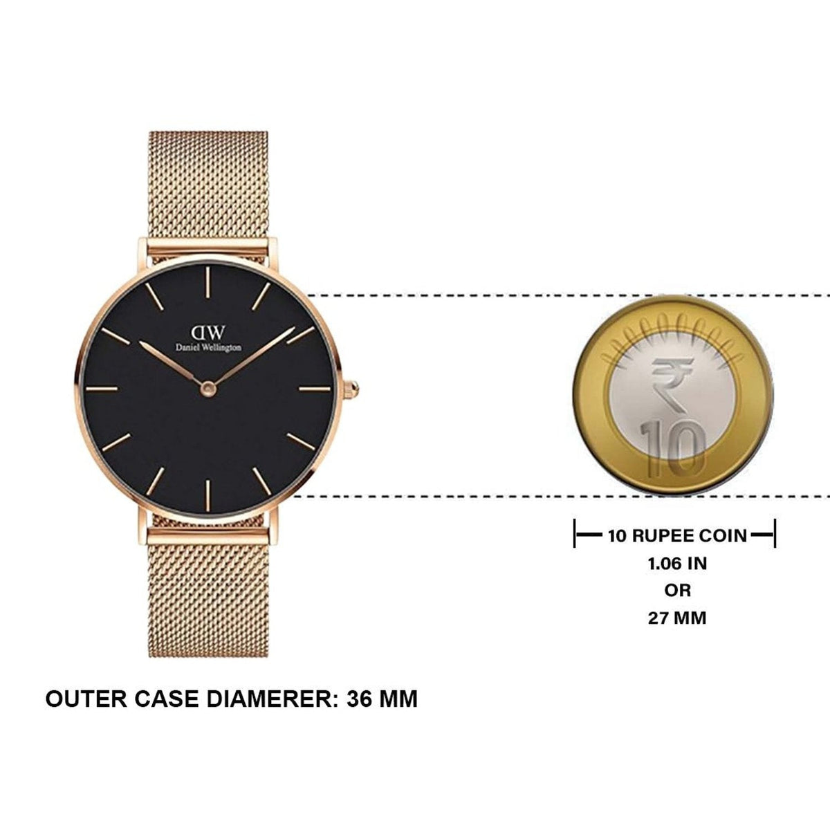 Shop Authentic Daniel Wellington Petite Melrose Black Dial Rose Gold Mesh Strap Watch For Women - DW00100303 - Luxxuri